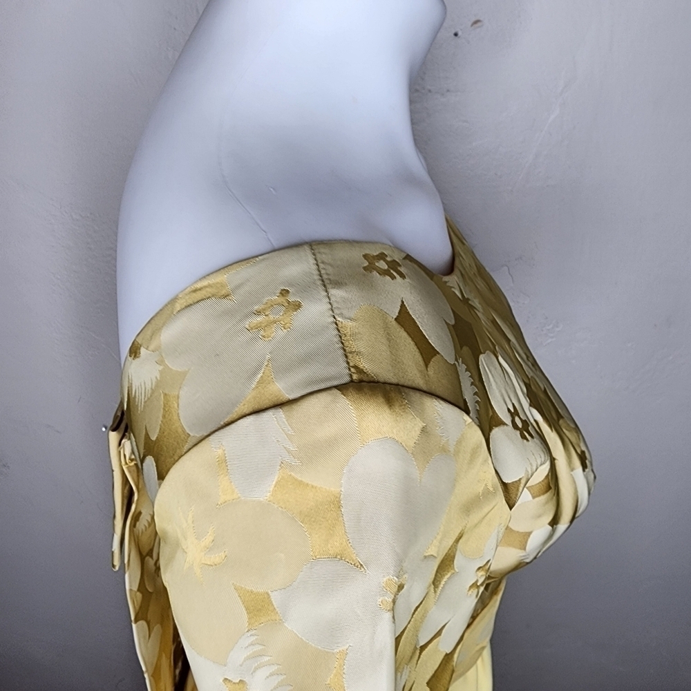 Stunning Vintage Yellow and Gold Brocade and Crepe Maxi Dress With Train - Picture 12 of 17